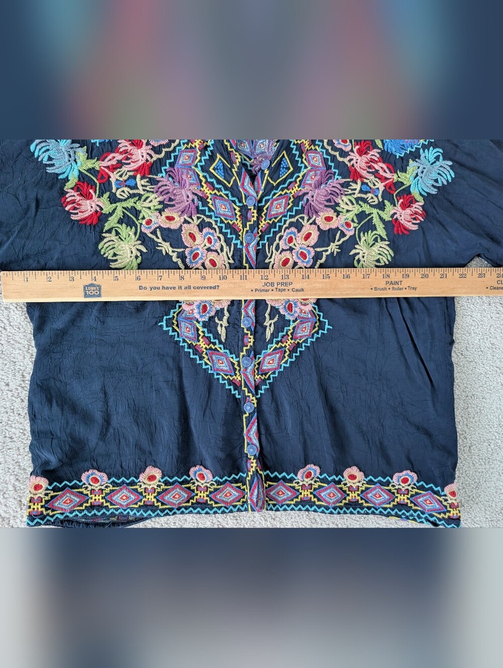 Johnny Was Blouse Women Blue Sz S Tuscany Night Embroidered Oversized Button-Up - Picture 11 of 12